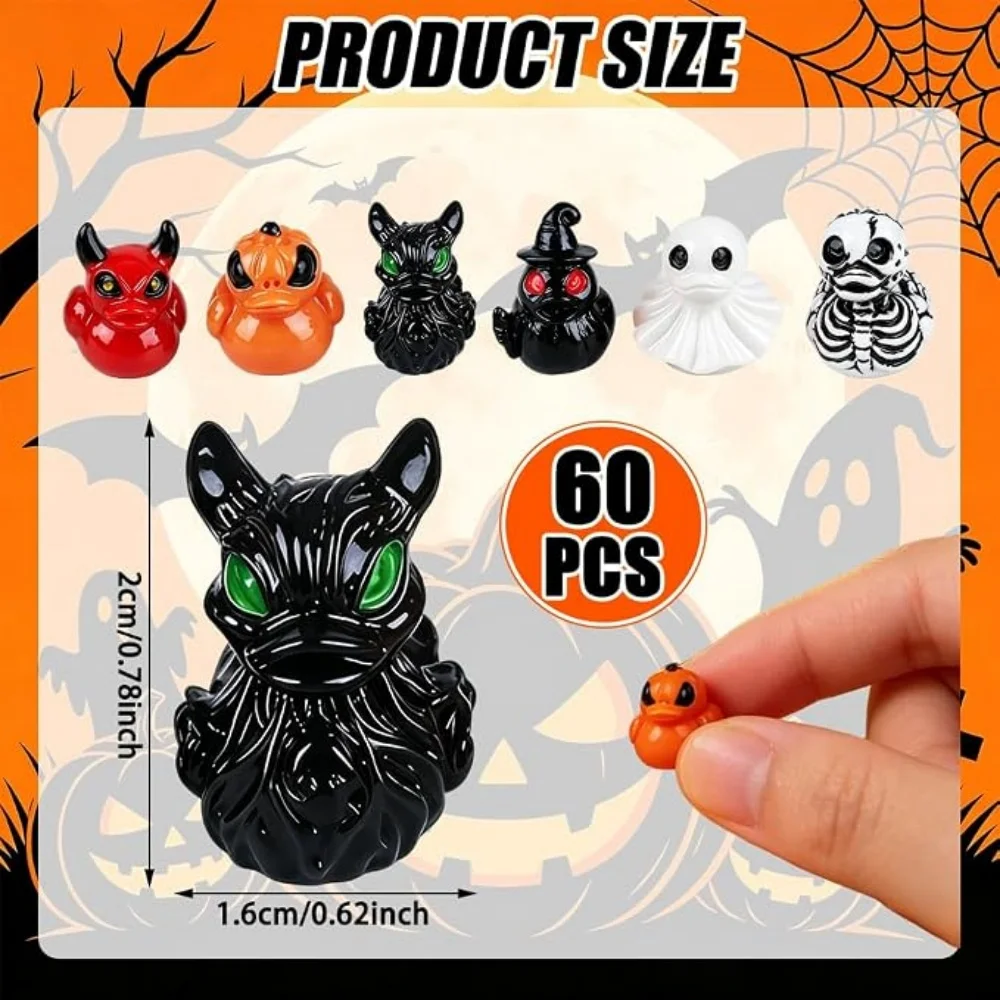 10/100 Stück Halloween Mini-Enten-Figuren, Teufel-Geist-Schädel aus Kunstharz, Winzige Gruselige Statuen, Großpackung für Party-Dekoration und Geschenke – Detail 1
