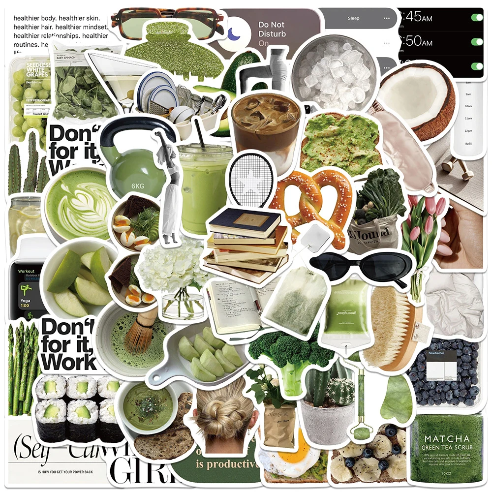 

10/30/60pcs Clean Girls Selfcare Cartoon Stickers Ins Style Fresh Green Aesthetic Decals Suitcase Phone Guitar Cute Sticker Pack