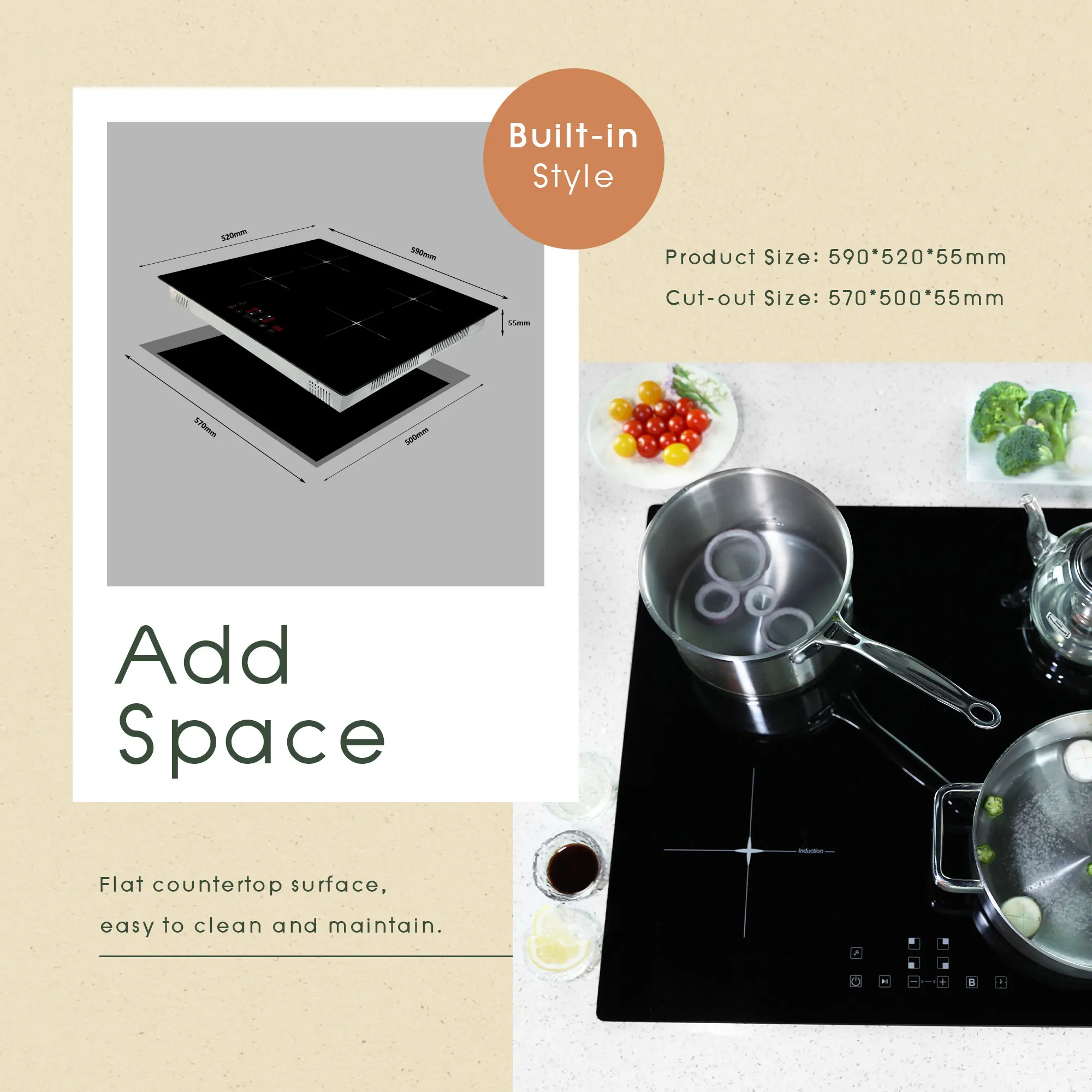 H-One 4 Burner Induction Cooker Large Induction Cooktop Crystal Induction Cooker With Touch Display 8140-255