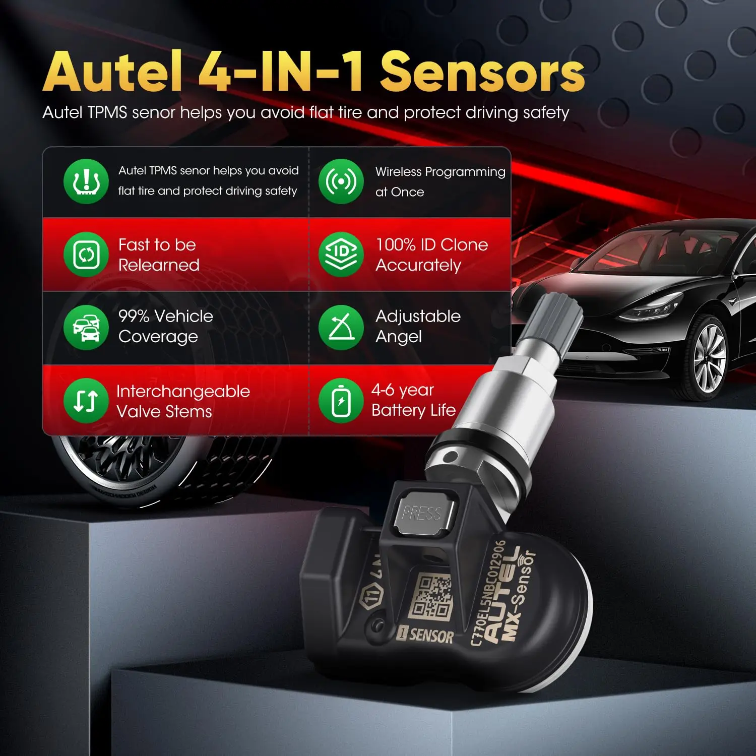 8pcs Autel Sensor TPMS 2in1 315MHz 433MHz MX-Sensor Tire Pressure Monitor System Sensor Programmable