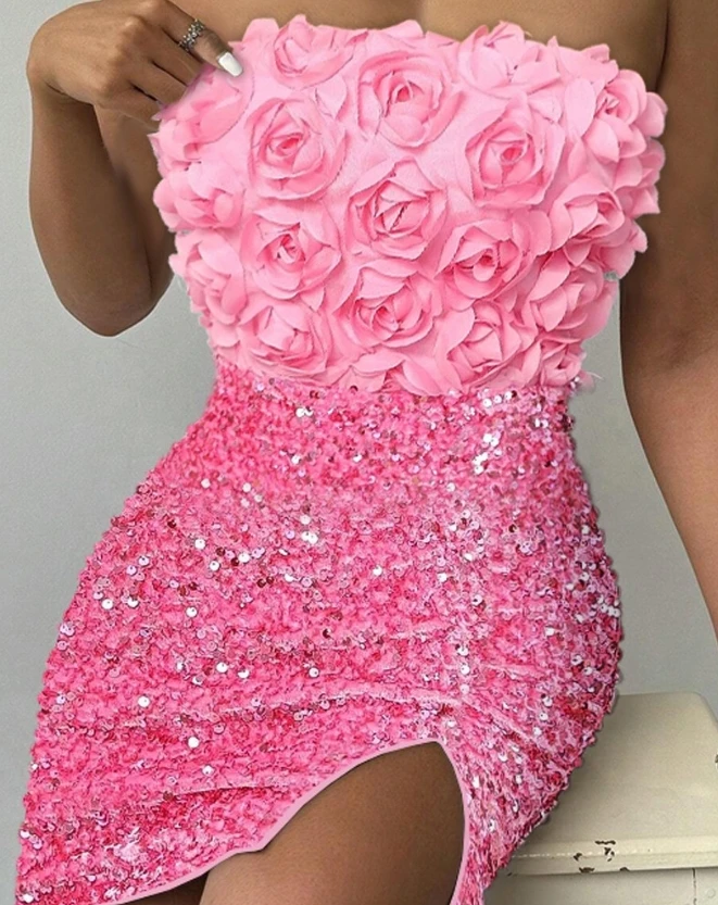 

Dresses for Women 2023 Winter New Fashionable and Sexy Bra and Backless Tight Floral Pattern Contrast Sequin Party Female Dress