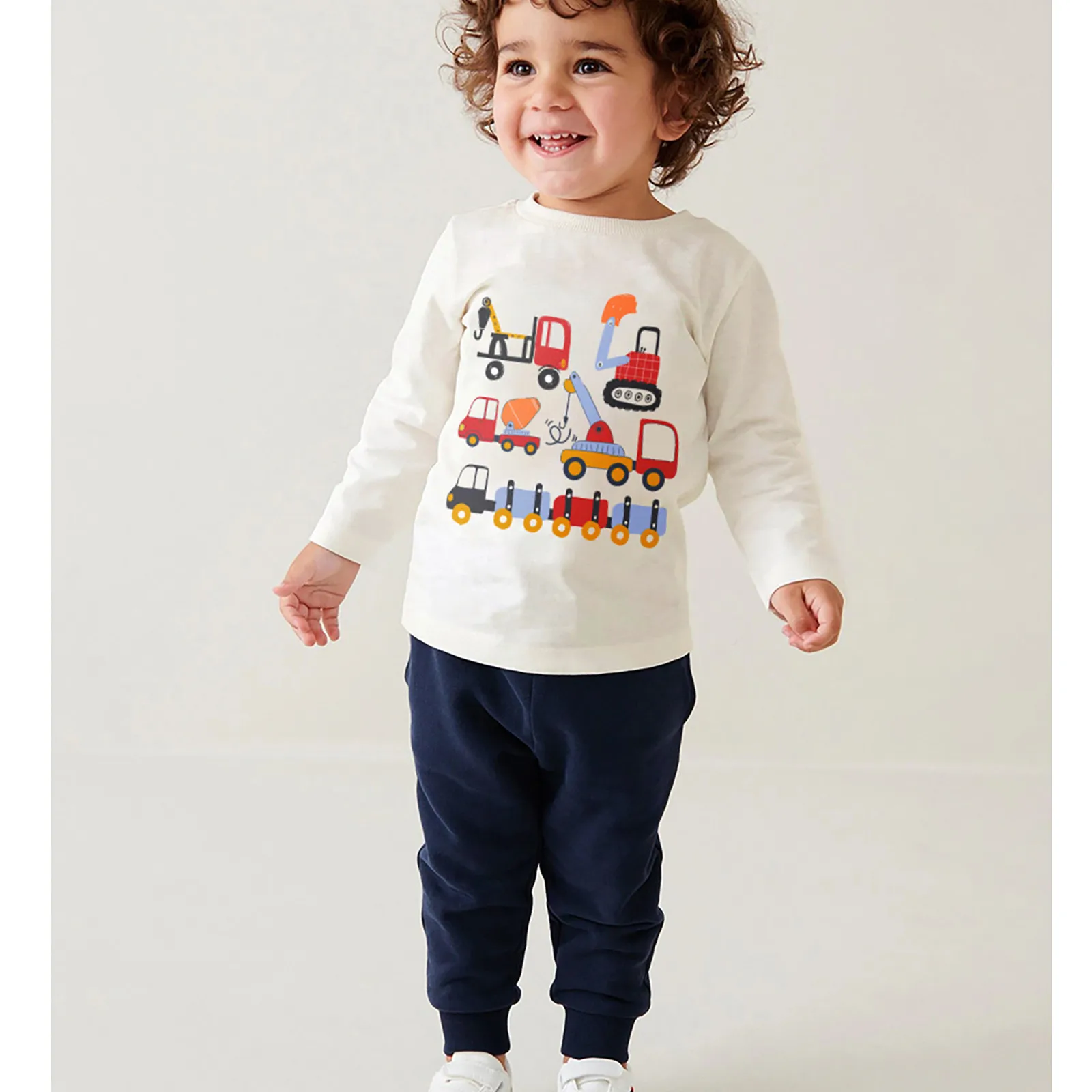 

2024 Autumn Baby Boys Funny Cartoon Excavator Print Sweater Shirts Tops+ Pants Sets Kids Clothes Children's Comfy Warm Clothes