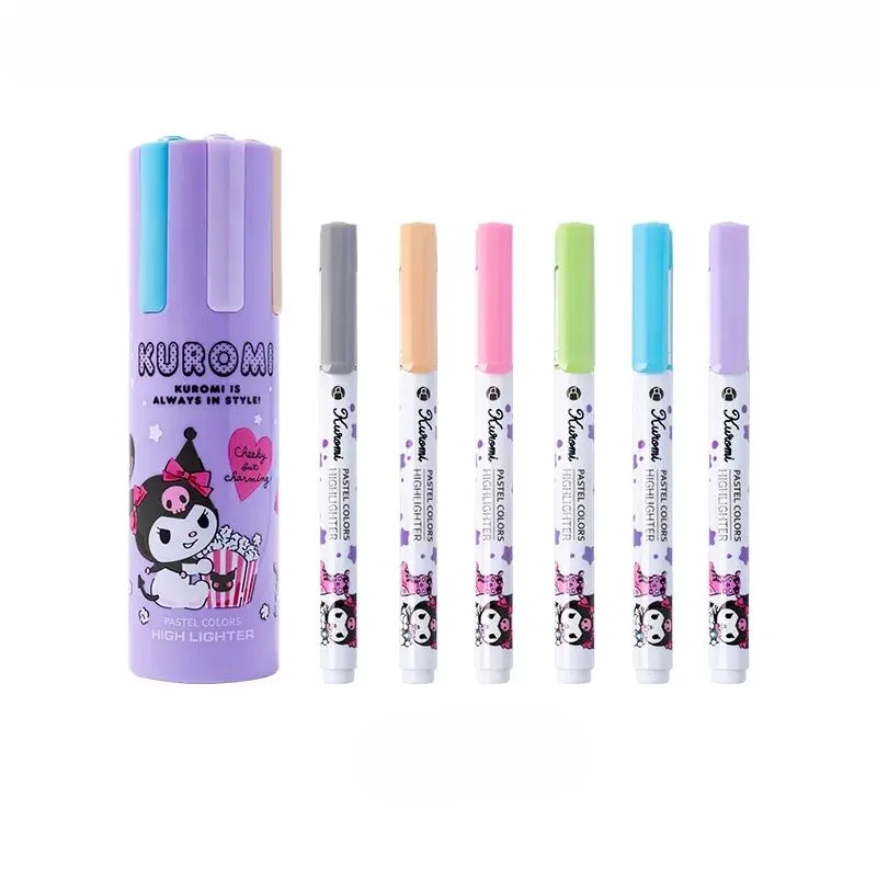 Sanrio cartoon kuromi My melody Cinnamoroll anime highlighter marking key points large capacity six-color notebook pen portable