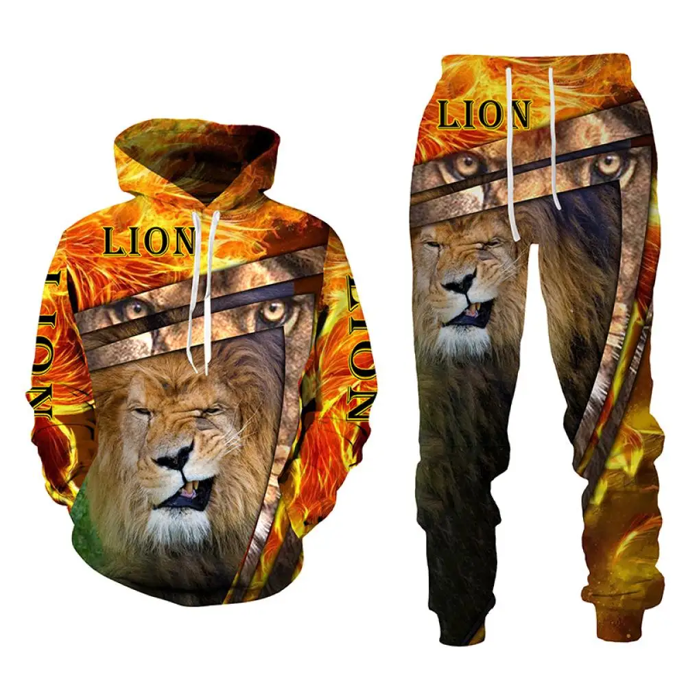 Men's sports suit, lion hoodies, hoodies, trouser sets, men's everyday clothing, women's sports suit