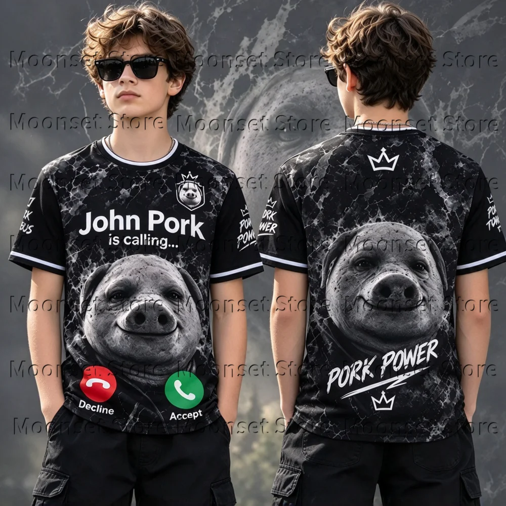John Pork Is Calling Answer Call Phone Jersey Funny Pig Lover Pattern Ugly Tee Men Women Outdoor Sports T-Shirt Gift Kids Tops