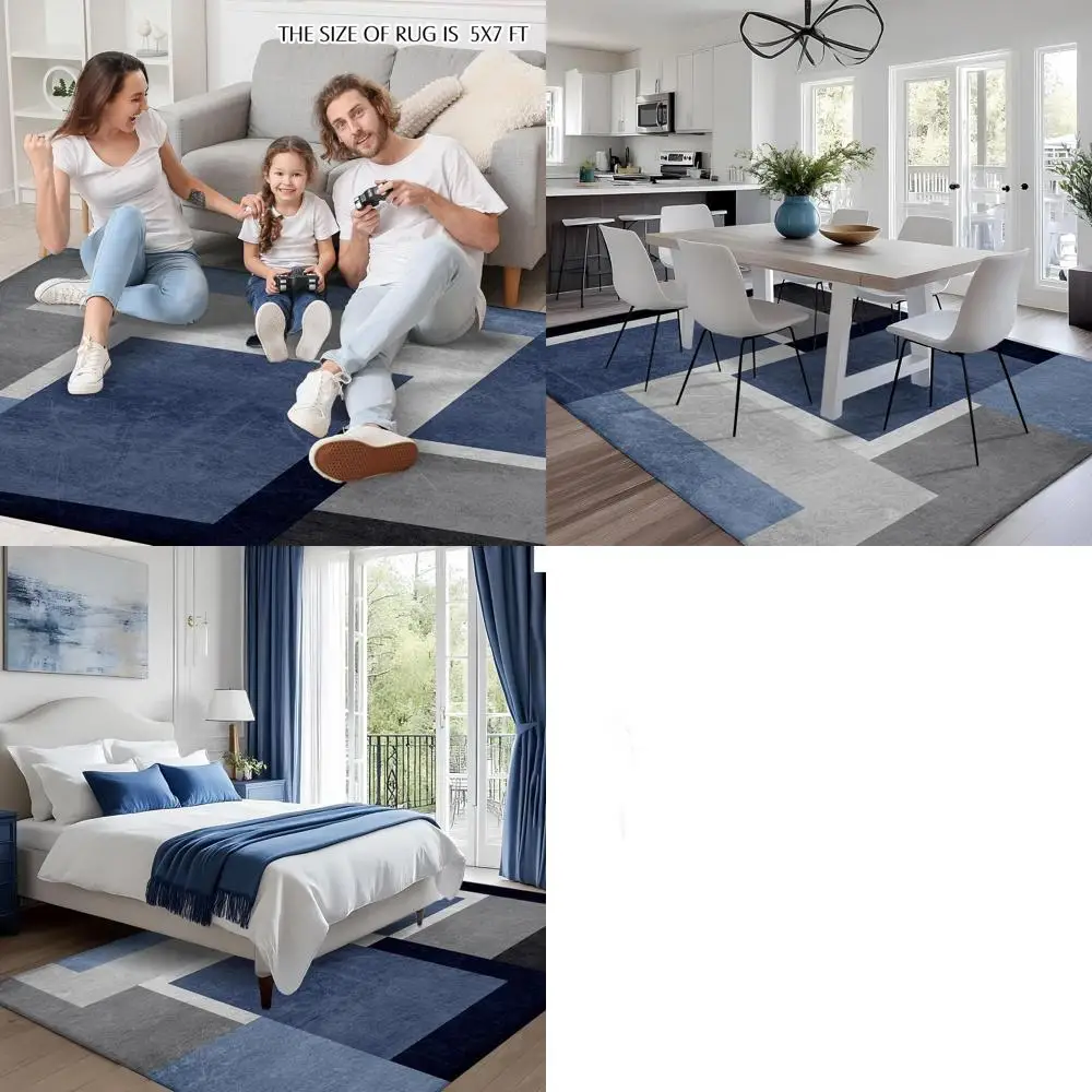 

Ультратонкий абстрактный ковер 0.2 мм, 5x7 футов, сине-серый, современное нескользящее напольное покрытие для гостиной и спальни