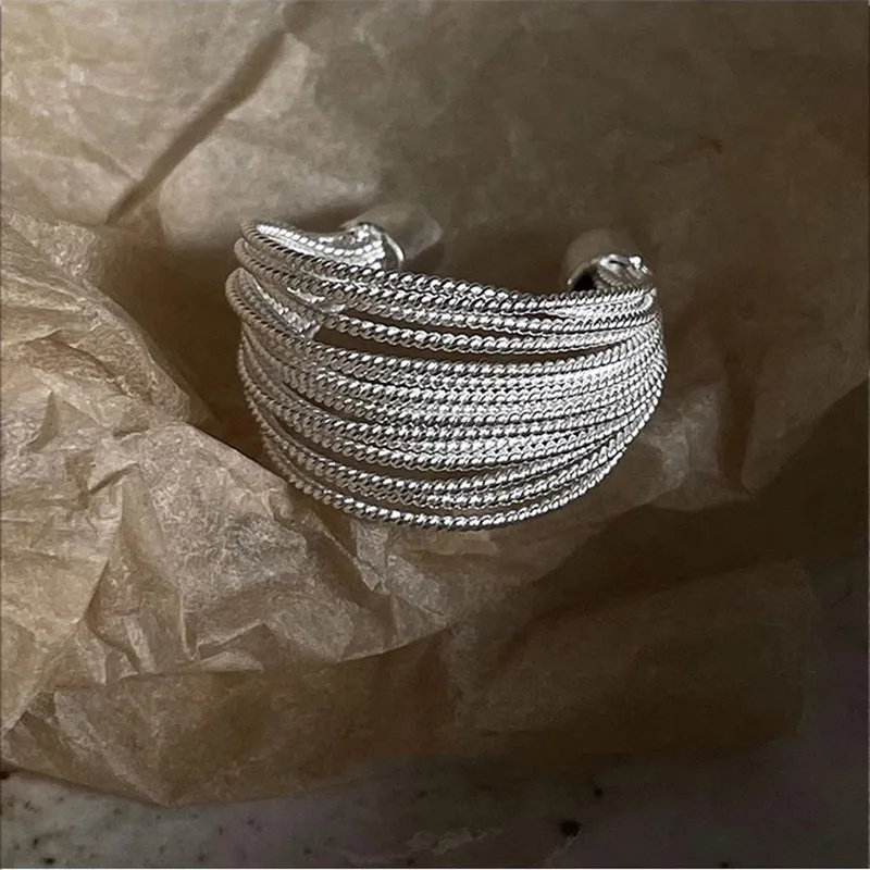 Trend Silver Color Unique Lines Ring For Women Jewelry Finger Adjustable Open Vintage Ring For Party Birthday Gift image 6