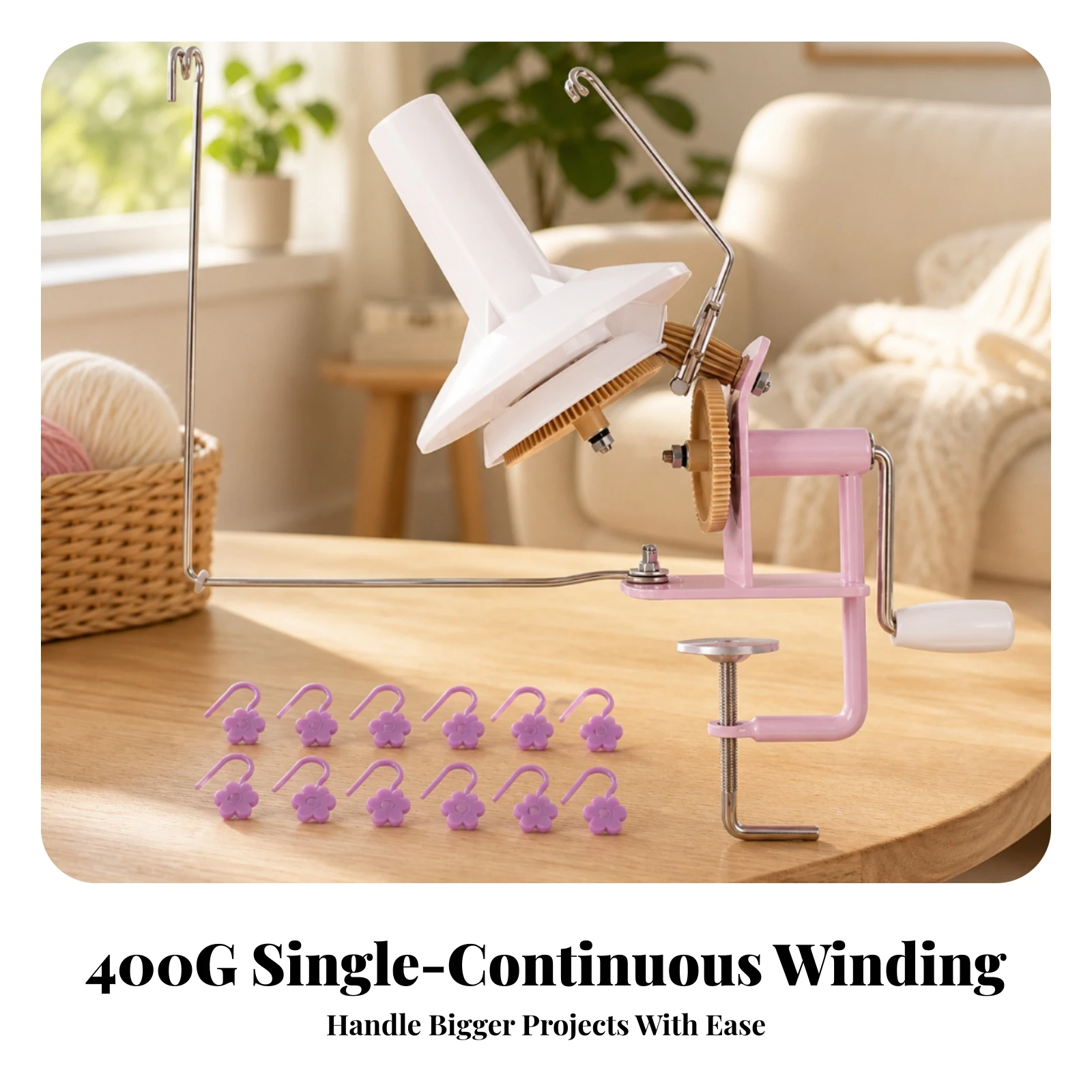 Yarn Winding Machine Clamp-on Yarn Winder with Stitch Markers Tool Manual Desktop for Knitters, Craft Tables, Hobby Rooms view 5