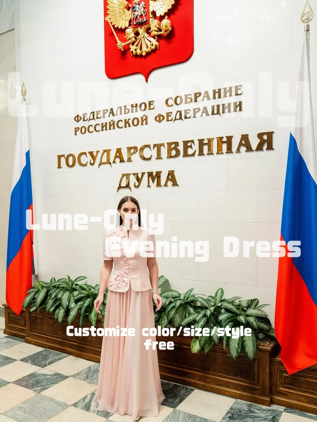 تخصيص الزهور الوردية طويلة الأكمام الدعاوى الحلو النساء فساتين السهرة أنيقة حزب ثوب ألف خط حفلة موسيقية اللباس الرسمي #4