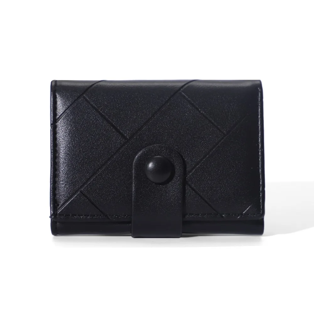 Cute PU Leather Women's Card Bag Triple Fold Portable Wallet Checkered Pattern Short Card Holder