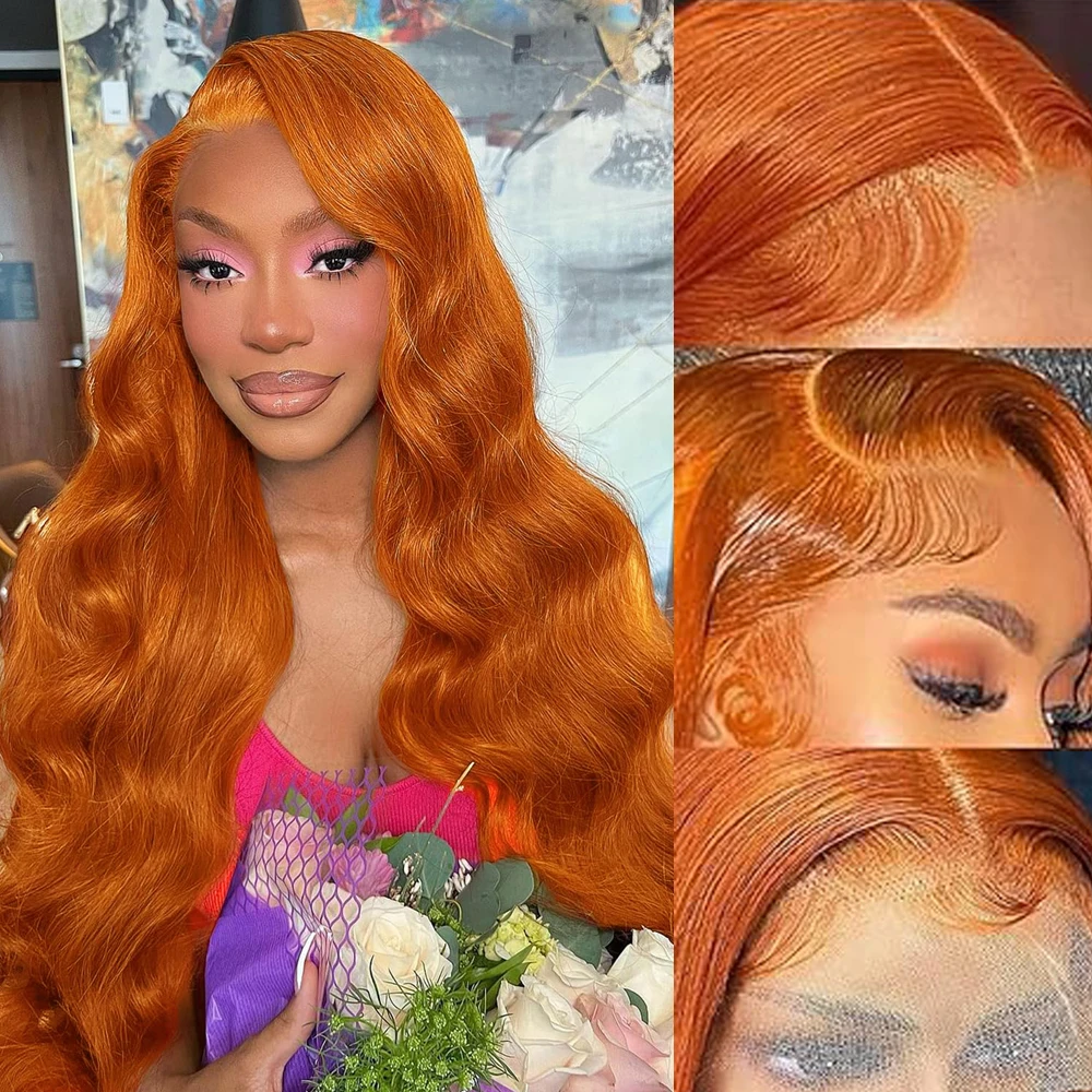 30 36 Inch Body Wave 13x6 Orange Ginger Lace Front Wigs Human Hair Pre Plucked 13x4 Human Hair Lace Frontal Wigs For Women