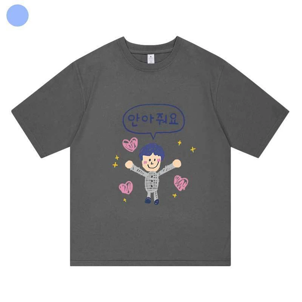 KPOP Y2K Love JIN FANS CARTOON Pattern T-shirt Summer Women Bat Sleeve Cotton Y2k T-shirt Harajuku 90S Oversize Streetwear