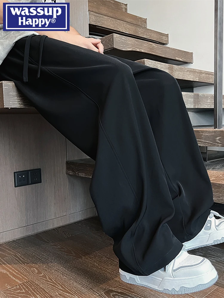 

Wassup Happy American Ретро Летние тонкие ледяные шелковые крутые свободные прямые повседневные длинные брюки Мужские свободные джинсы с прямыми штанинами