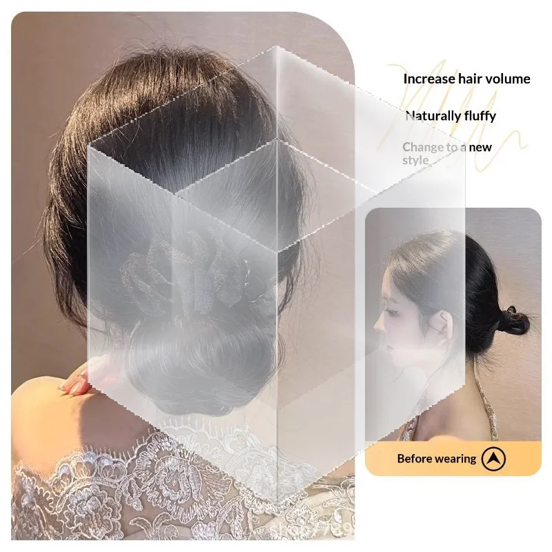 Synthetic Hair Bun Extension Claw Clip In Hairpiece with Elegant Tulle Decoration for Bridal Prom Casual Occasions