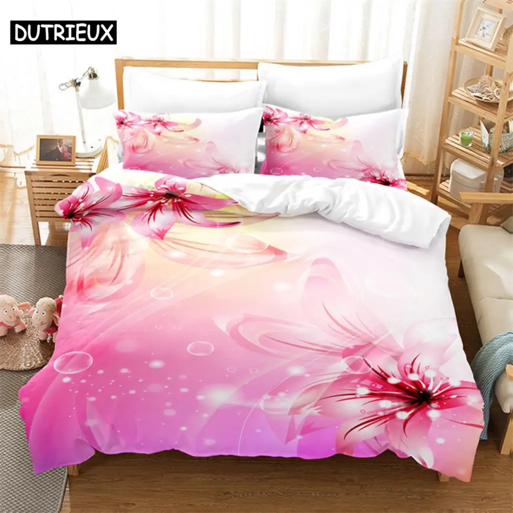 

Pink Flower Couple Queen Bedding Set Duvet Cover Kids Bedroom Bed Set Comforter Cover Set King Size Duvet Cover Set Bedding Sets