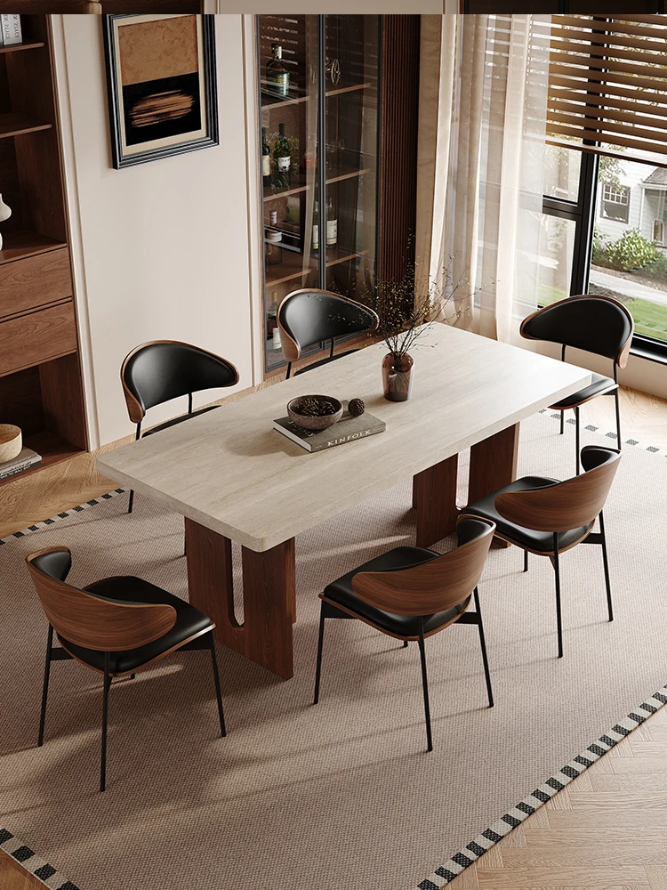 Travertine, rock slab, dining table and chairs, combination, medieval style, designer, household