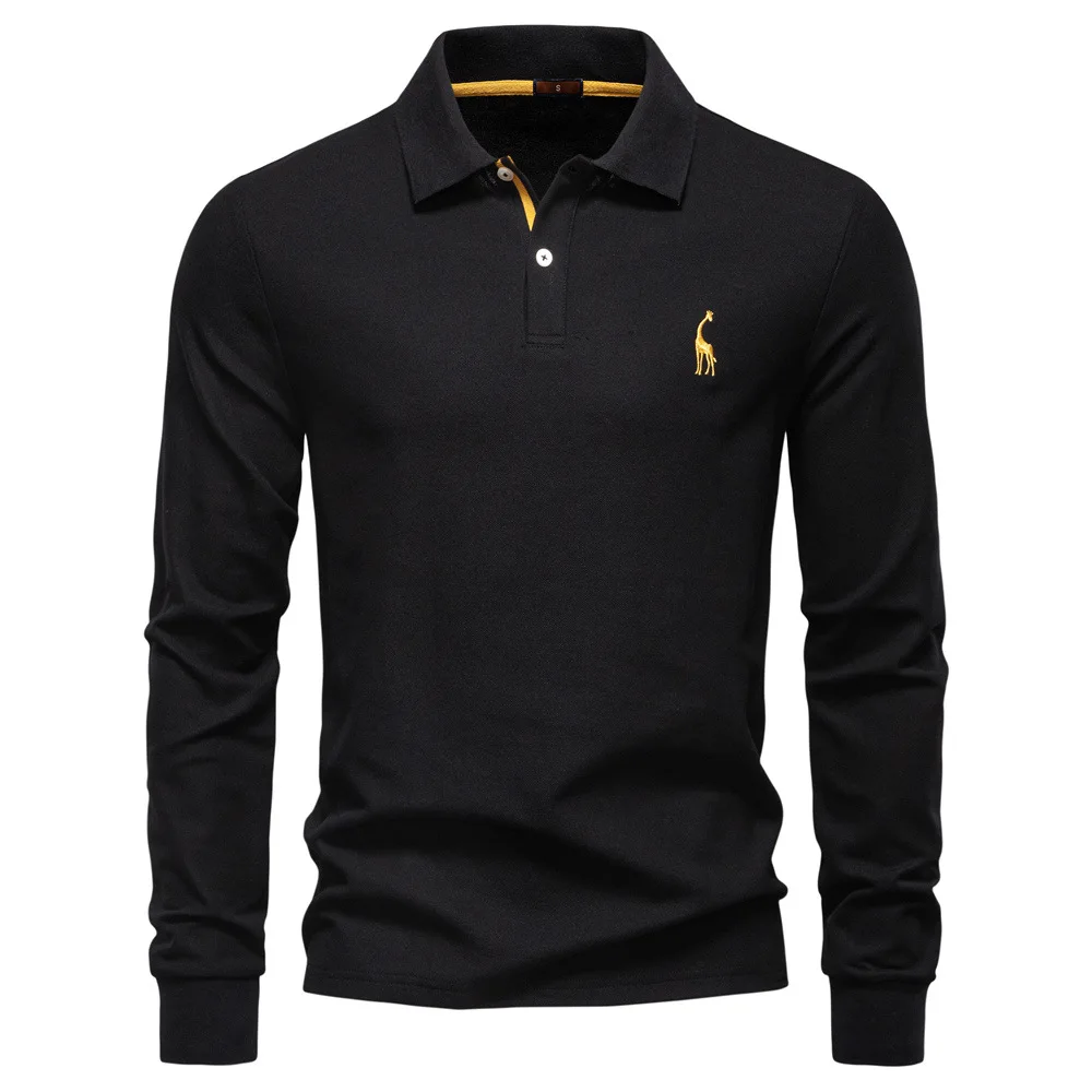 Men's solid-color high-quality embroidered long-sleeved polo shirt - Golf casual and fashionable, highly versatile sport polo sh
