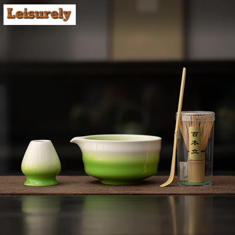 Juego de té para ceremonia del té Matcha verde degradado, Kit de inicio Matcha Premium, batidor de bambú y punta de hoja, cuenco Matcha, batidor de té en polvo, regalo