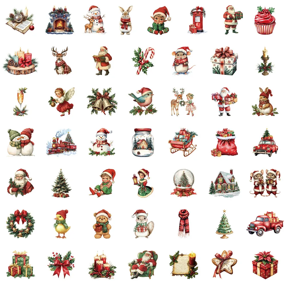 50PCS Retro Christmas Party Decoration Christmas Gift Stickers Phone Cases, Water Cups, Tablet Labels Waterproof Stickers