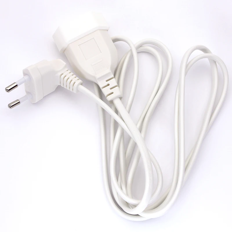 1pc cabo de extensão de alimentação da ue ângulo europeu redondo 2pin macho para fêmea plug cabo de alimentação da ue tomada de energia porta saver extensor branco