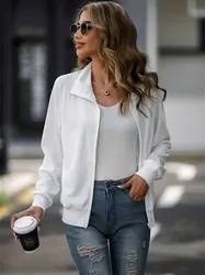 Independent station casual women's autumn and winter new jacket solid color long sleeved loose zipper versatile knitted jacket
