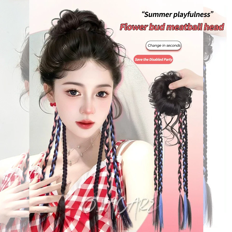 OLACARE Synthetic Natural Twist Braid Hair Extensions Women's Clip-In Double Braided Ponytail New Chinese Style Synthetic Hair