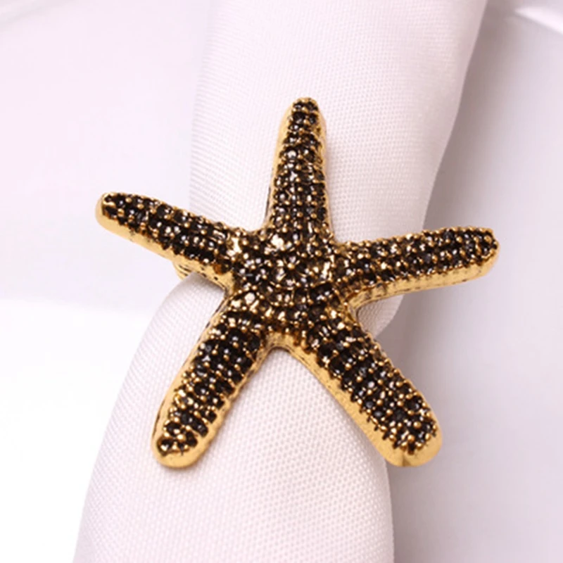 8Pcs Marine Series Shells Starfish Hippocampus Napkin Ring Model Room High-End Hotel Napkin Buckle Napkin Ring Dining