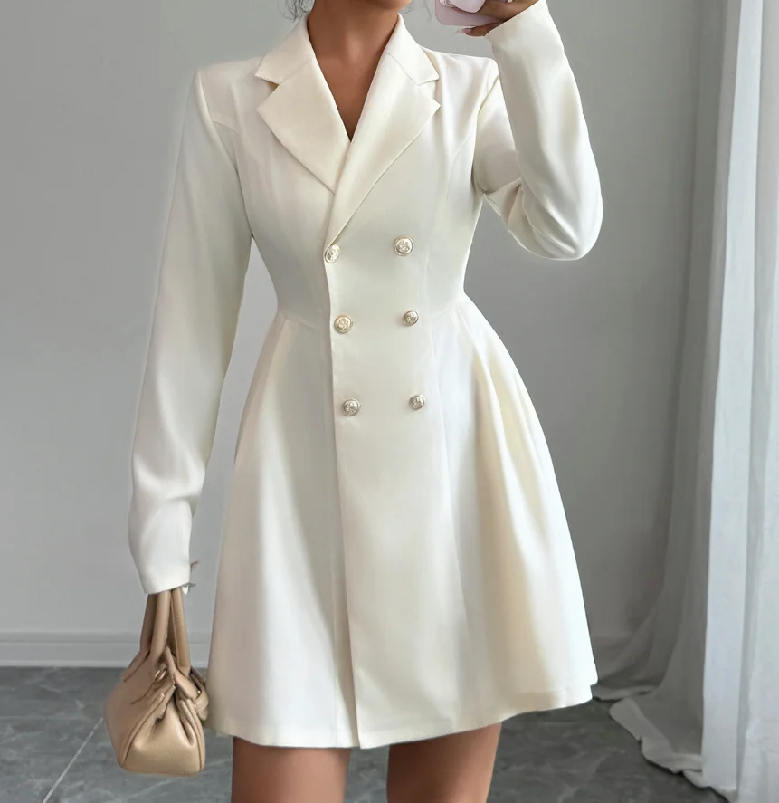 

Womens Dresses 2025 Spring New Solid Color Button Up Long Sleeved Notched Collar Elegant Work Mini Dress for Women's Clothing