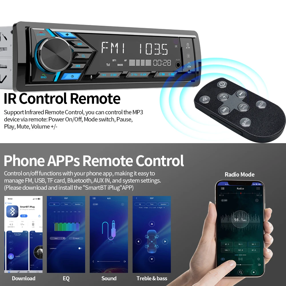 1Din راديو السيارة MP3 بلوتوث AUX TF بطاقة USB دعم شحن الهاتف راديو FM الصوت EQ ستيريو العالمي الصوت مشغل وسائط متعددة