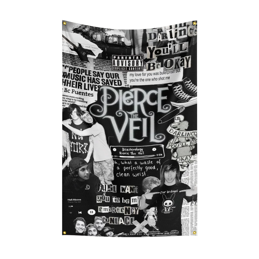 3x5 قدم فرقة الروك الثقيلة P-Pierce-the-veils العلم البوليستر الطباعة الرقمية راية لغرفة النوم جدار الفن خارج الباب نسيج ديكورا