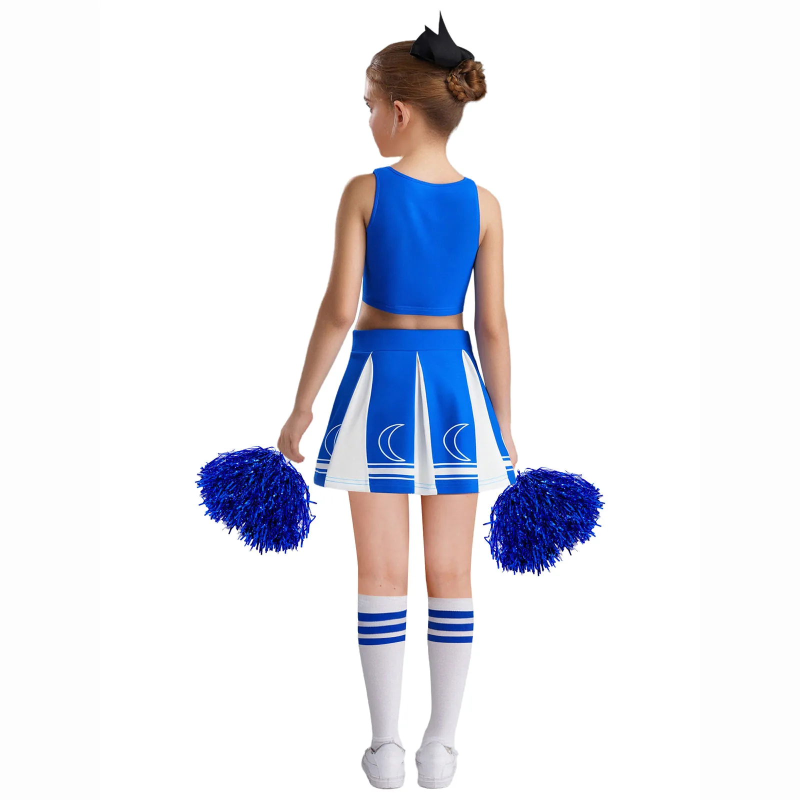 أطفال بنات التشجيع فستان رقص رسالة مطبوعة أكمام تانك المحاصيل الأعلى مطوي تنورة اليد الزهور الجوارب 4 قطعة/المجموعة الشارع الشهير