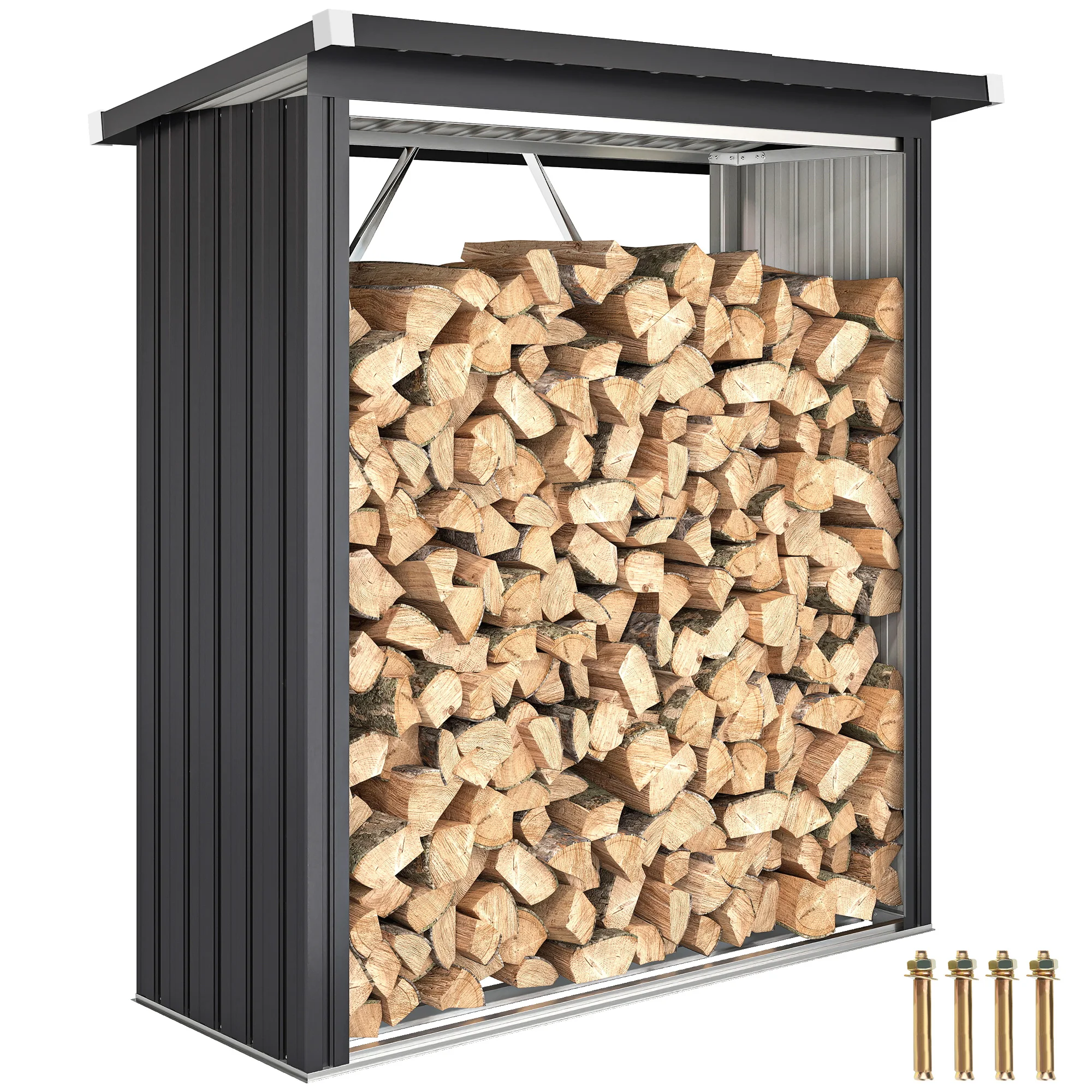 Outsunny houten schuilplaats met gegalvaniseerde stalen bekleding, 1,5 m³, verwarmingsdrankhouder, snelle montage, hoge buitenplank, schuin dak, 150x cm, donkergrijs