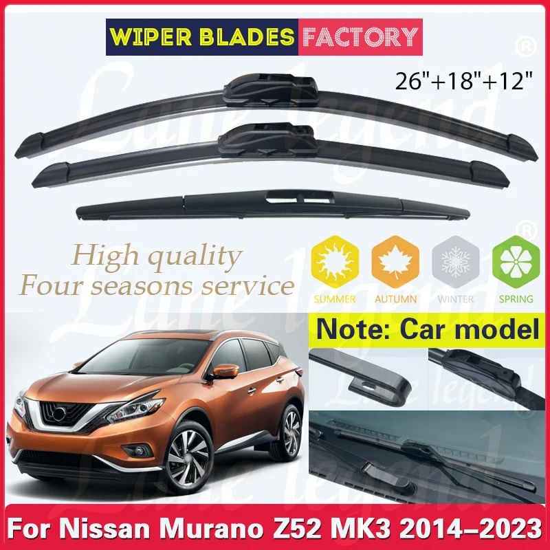 

For Nissan Murano Z52 MK3 2014 - 2023 Front Rear Wiper Blades Windshield Windscreen Window Rain Brush 26"18"12" Car Accessories