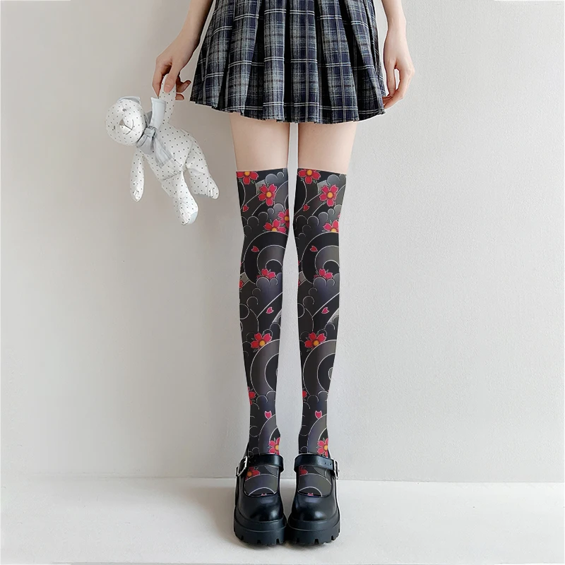 Novelty tattoo stockings women's creative fashion printing Japanese sexy thigh socks velvet thin JK calf socks