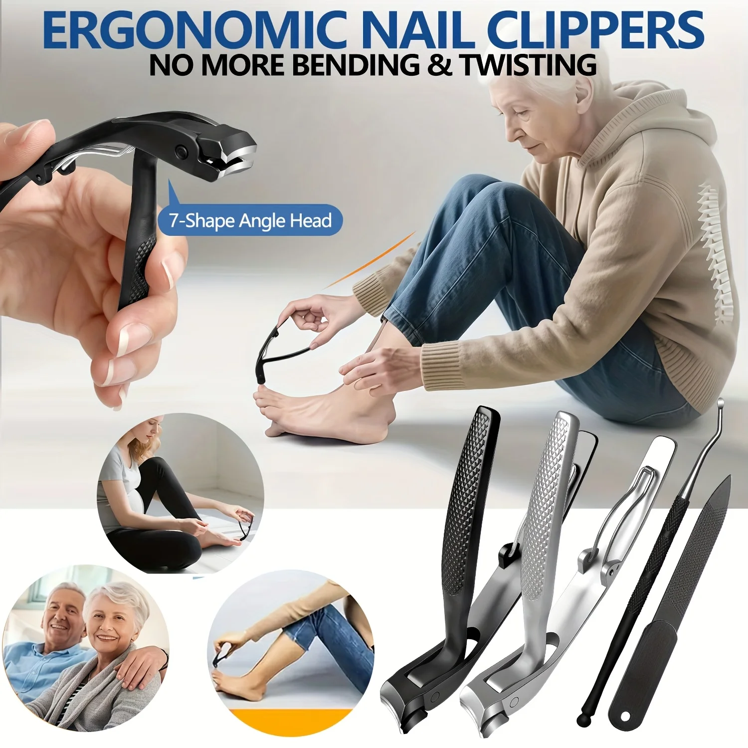 3-teiliges Edelstahl-Nagelknipser-Set, Nagelschere für dicke, harte Zehen- und Fingernägel, Maniküre- und Pediküre-Werkzeuge – Detail 1