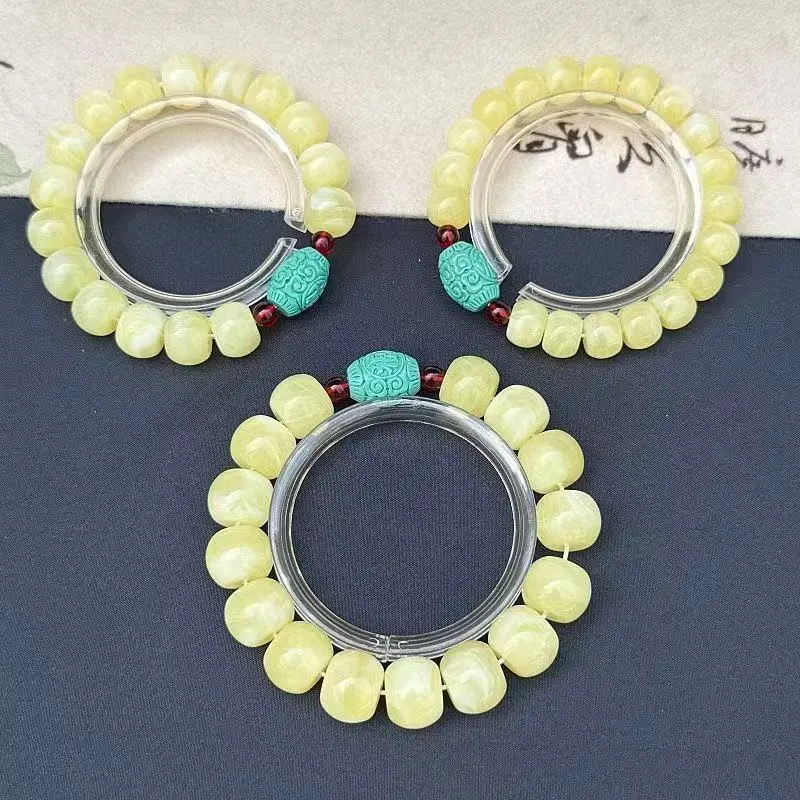 white , Yao Hua yellow amber disc bead bracelet, vintage 8*12mm, gold porcelain apple beads 4