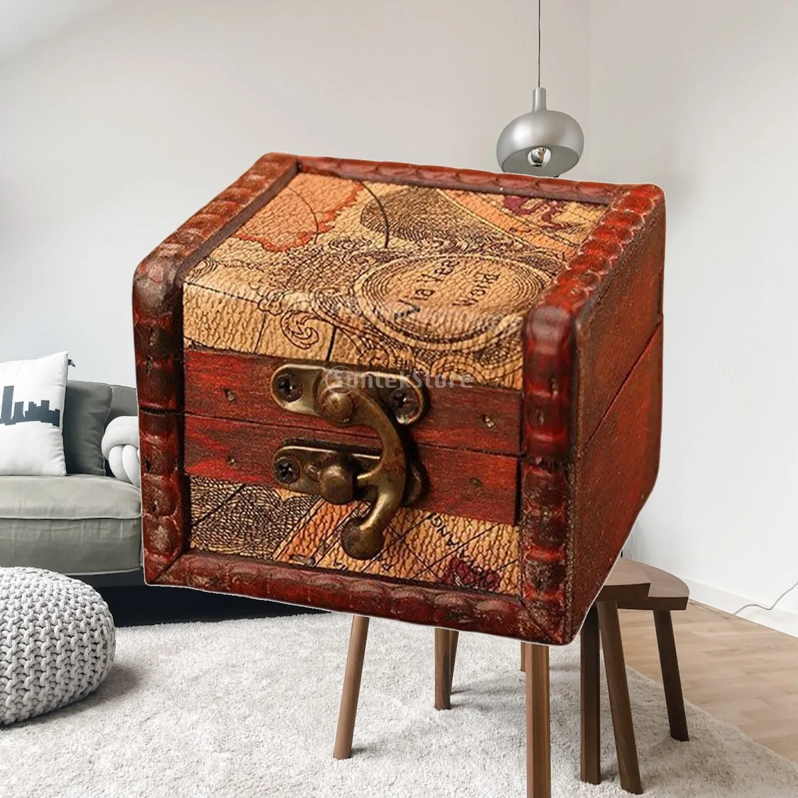 Decorative Wood Jewelry Box Organizer with Lock for Necklace Bracelet Watch Earrings Keepsake Storage Tabletop