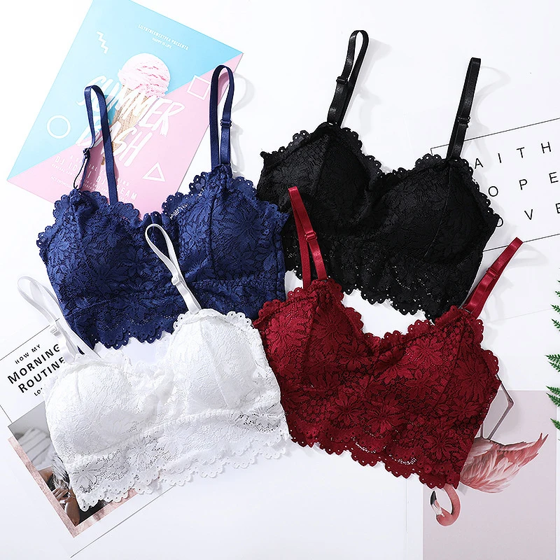 Women Push Up Wireless Sexy Lace Bra Crop Top Elastic Bralette Underwear Lingerie Full Cup