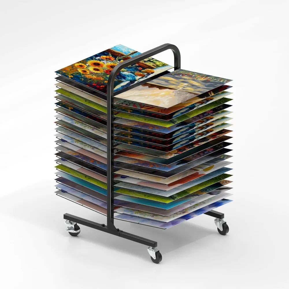 

40 Shelf Art Drying Rack for Classroom, Art Storage Organizer Double-Sided Rack with Lockable Wheels Extra Large Paint Drying