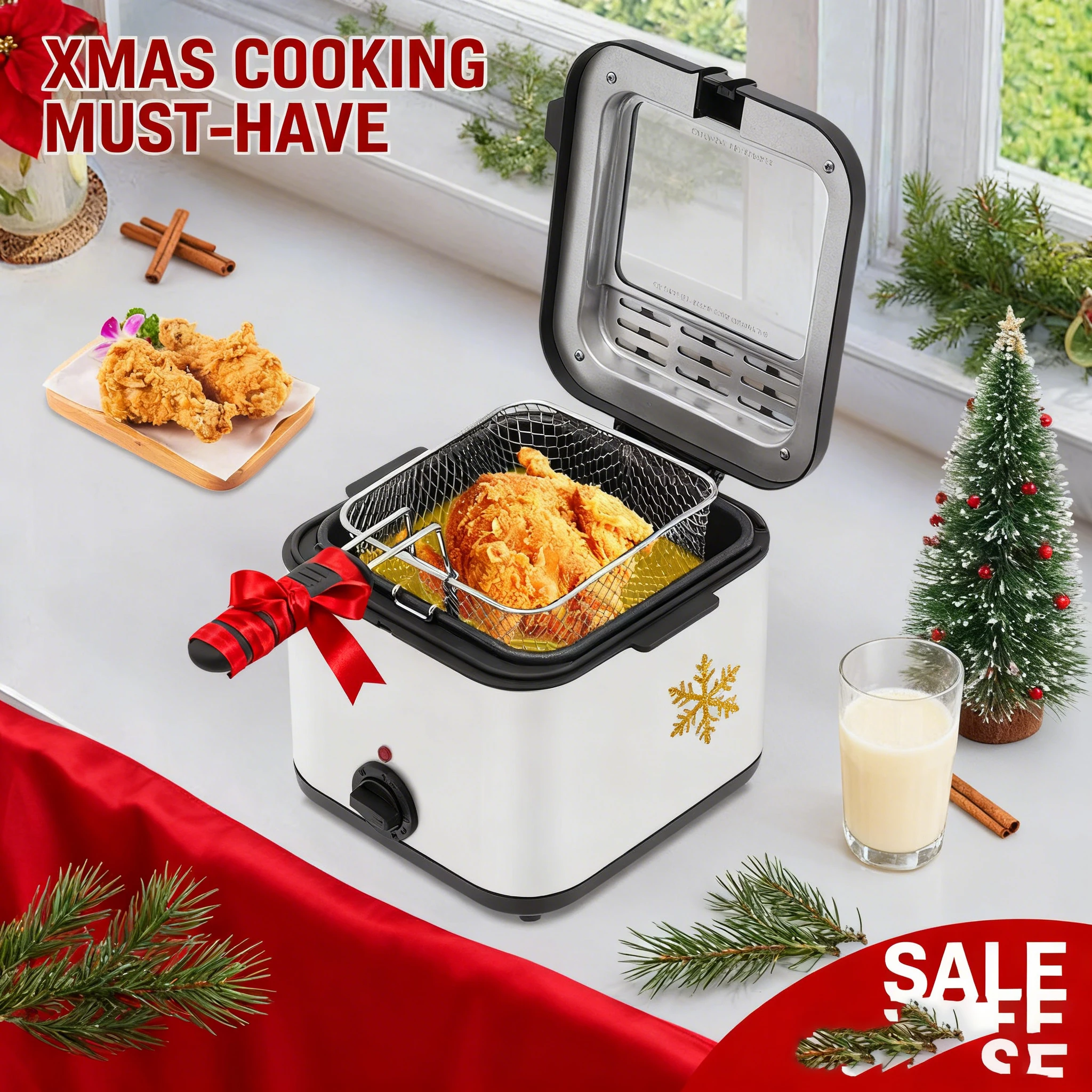 

1000W Electric Stainless Steel Deep Fryer 2.5L Fry Machine With Basket Home Restaurant Stainless Steel Fryer Cooker with Basket