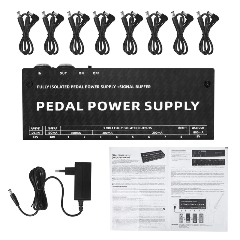 

Guitar Power Supply, 9 Isolated Outputs 100mA 200mA 300mA 500mA Effect Pedal Power Supply with Short Circuit Protection