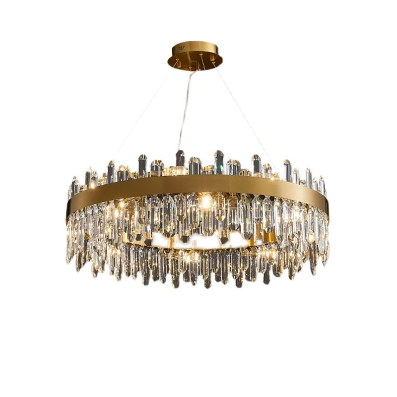 

Art Deco Round Silver Gold Crystal Dimmable LED Chandelier Lighting Hanging Lamps Lustre Suspension Luminaire Lampen For Foyer