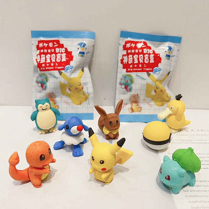 32Pcs/Set Anime Pokemon Pikachu Psyduck Charmander Diy Cartoon Pencil Eraser Action Figure Student Articles Stationery Kids image 3