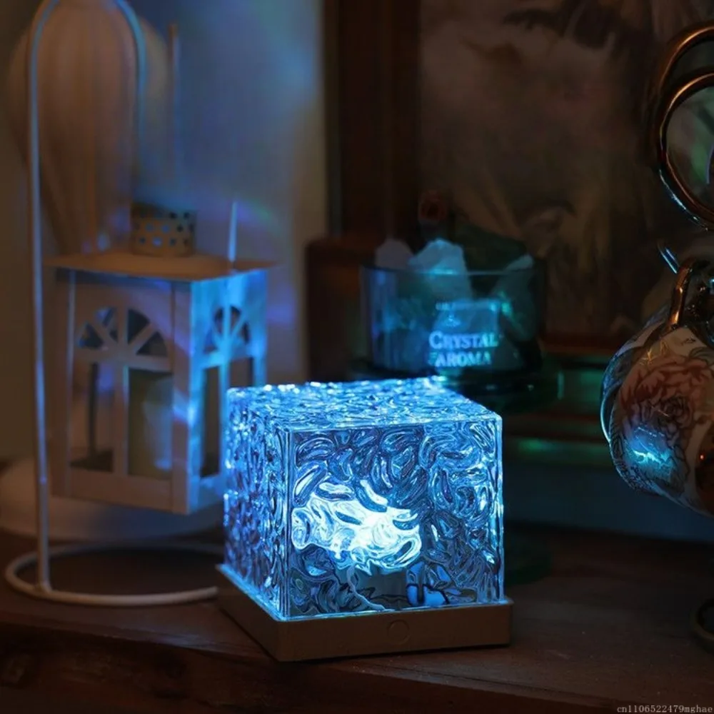 Square Dynamic Rotating Water Ripple Atmosphere Lamp,Romantic High-Design Night Light for Couples&Bedroom Sleep Ambient Lighting