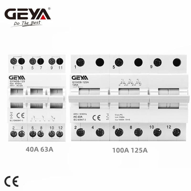 

GEYA GYHO8 3P 40A 63A 100A 125A Dual Power Manual Transfer Isolating Switch Interlock Circuit Breaker Modular Changeover Switch