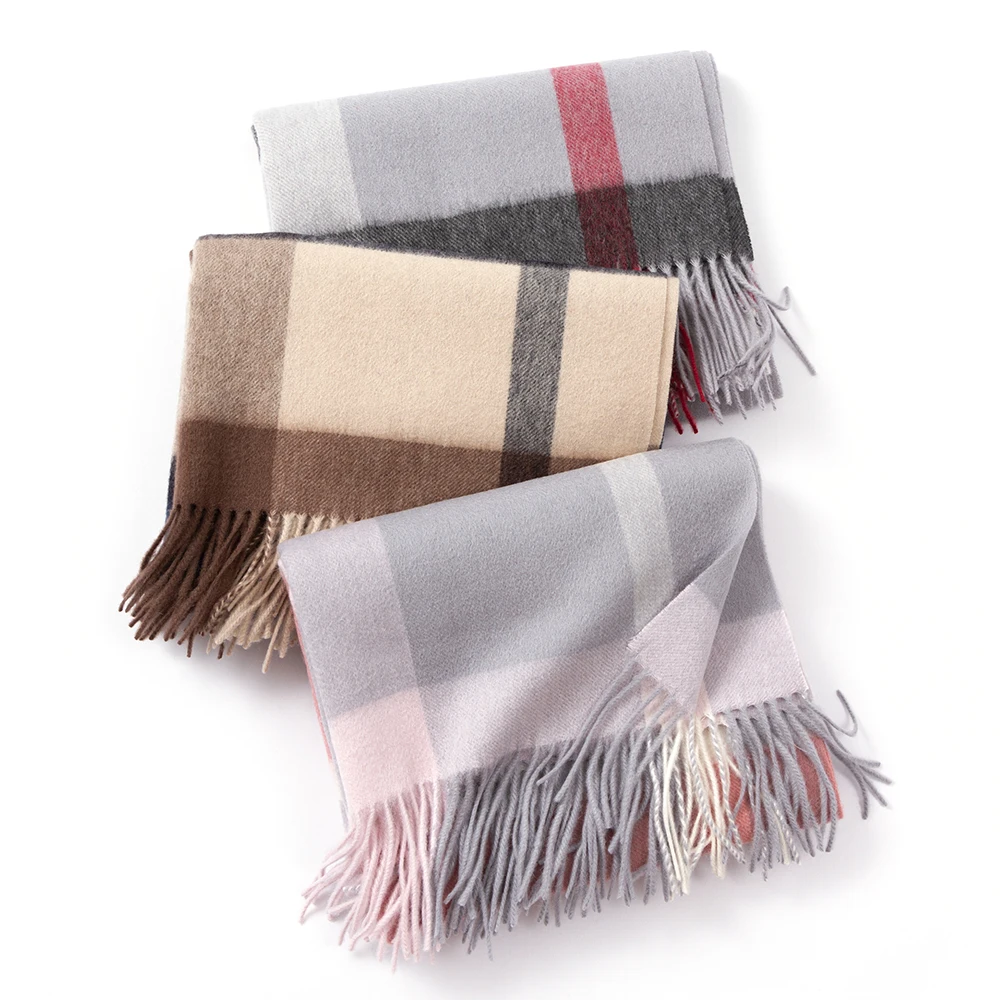 Classic Plaid Cashmere Warm Elegant Woman Shawl Wild Tassel Thickened Men's Unisex Neck Pashmina Scarf Gift Femme Bandanas