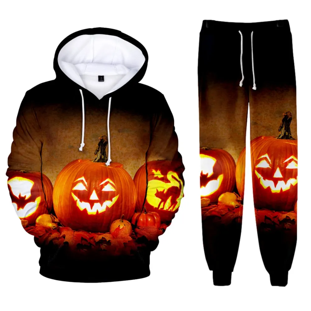 Creative Halloween Autumn Winter 3D Printed Boys Girls Tracksuit Set Casual Hoodie And Pants 2pcs Sets Fashion Unisex Clothing