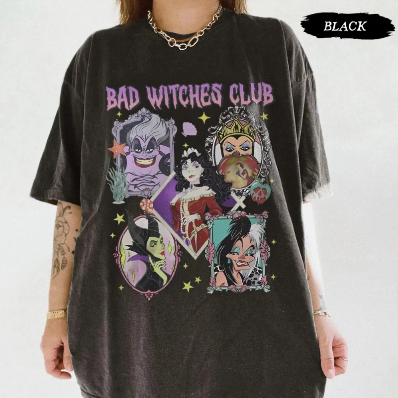 

Комфортные цвета, футболка в стиле ретро Coquette Bad Witches Club, футболка Disney Villains на Хэллоуин, одинаковая рубашка для девочек, женские и мужские футболки