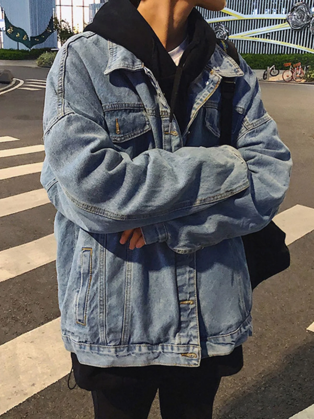 

Simple Casual Men's Denim Jaet Loose Korean Sle Break Hole Trendy Student Versatile Spring Autumn Outerwear