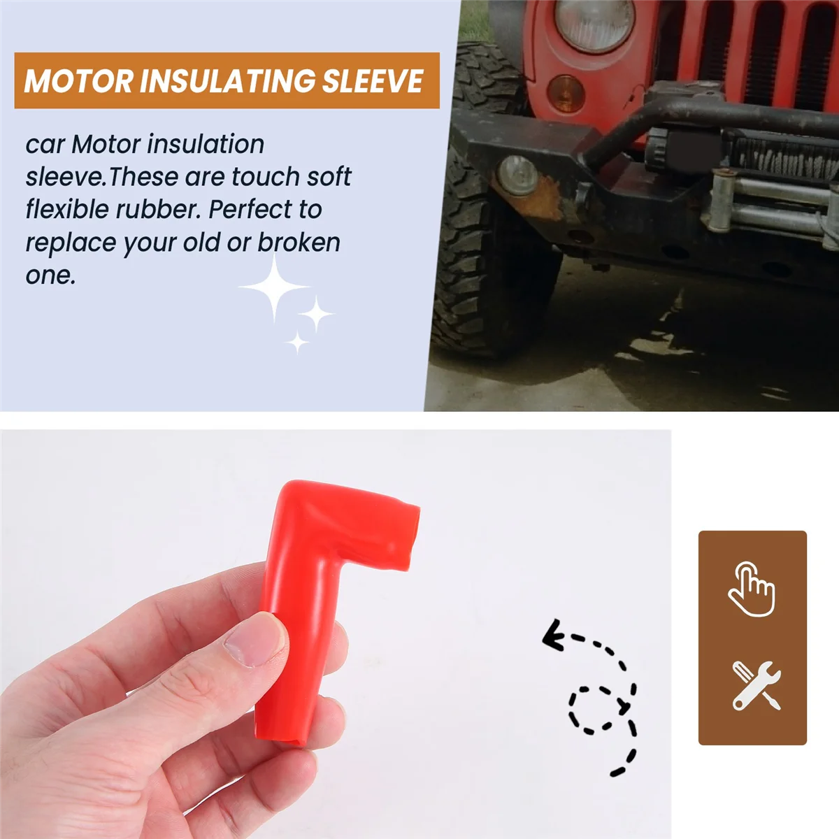 6pc Electric Guard Motor Winch Cable Terminal Boot Rubber Cover Black+Red+Yellow